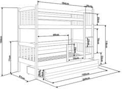 eoshop Poschodová posteľ KUBUS 90x200 cm, biela/biela (Voľba matraca: Penový matrac)