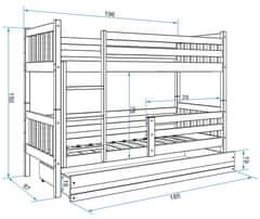 eoshop Poschodová posteľ CARINO 80x190 cm, borovica/biela (Voľba matraca: Penový matrac)