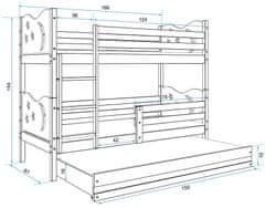 eoshop Poschodová posteľ s prístelkou MIKO 3 80x160 cm, biela/biela - výpredaj (Voľba matraca: Penový matrac)