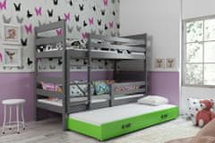 eoshop Poschodová posteľ s prístelkou ERYK 3 90x200 cm, grafitová/zelená (Voľba matraca: Penový matrac)