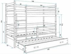 eoshop Poschodová posteľ s prístelkou ERYK 3 80x190 cm, biela / modrá (Voľba matraca: Penový matrac)