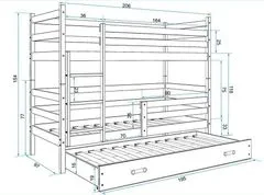 eoshop Poschodová posteľ s prístelkou ERYK 3 90x200 cm, biela / modrá (Voľba matraca: Penový matrac)