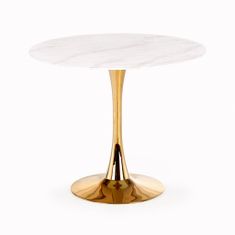 Halmar Jedálenský stôl CASEMIRO, ø90x75, biela / zlatá, sklo / kov
