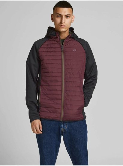 Jack&Jones Čierno-vínová prešívaná ľahká bunda s kapucňou Jack & Jones Multi