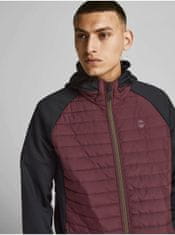 Jack&Jones Čierno-vínová prešívaná ľahká bunda s kapucňou Jack & Jones Multi XS