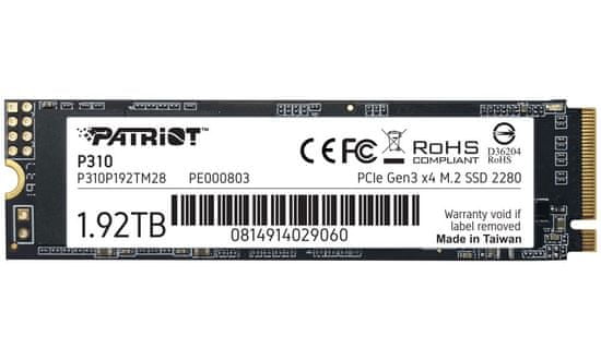 Patriot P310 1,92TB SSD / Interné / M.2 PCIe Gen3 x4 NVMe 1.3 / 2280