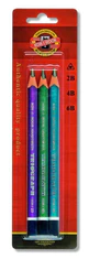 KOH-I-NOOR ceruzka trojhranná grafitová silná 2B,4B,6B set 3 ks metalickej farbe