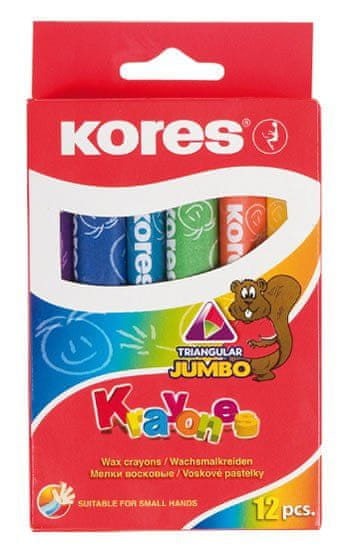 KORES KRAYONES - voskové pastelky trojhranné JUMBO 12 farieb