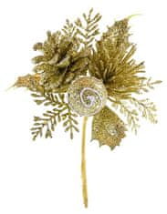X Vetvička MagicHome Vianoce, so šiškou, zlatá 15 cm, bal. 6 ks