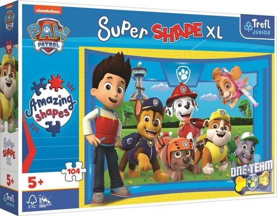 Trefl Puzzle Super Shape XL Labková patrola: Šteňací kamaráti 104 dielikov