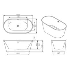 Mexen FLAVIA vaňa voľne stojaca 150x75x58 biela, 54031507500 - MEXEN