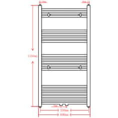 Petromila vidaXL Čierny rebríkový radiátor na centrálne vykurovanie, rovný 600x1160 mm