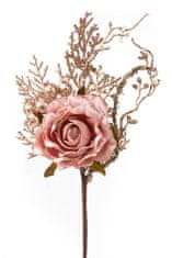 X Vetvička MagicHome Vianoce, s ružou, ružovo - zlatá, 26cm, bal. 6 ks