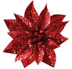 X Kvet MagicHome Vianoce GlitterPoinsettia, so štipcom, červený, veľkosť kvetu: 9 cm, dĺžka kvetu: 8 cm, 6 ks (6 bal)