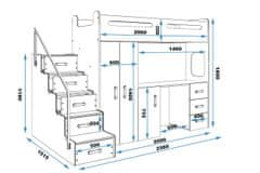 eoshop Detská vyvýšená posteľ Max 4 -1 osoba – biela - biela, 80x200