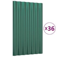 Vidaxl Zelené strešné panely 36 ks práškovaná oceľ 60x36 cm