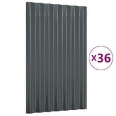 Vidaxl Strešné panely 36 ks práškovaná oceľ antracitové 60x36 cm