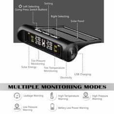 Northix Bezdrôtový systém monitorovania tlaku v pneumatikách TPMS, solárny článok / USB