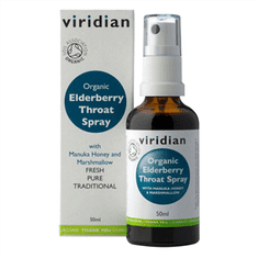 Viridian Organ Elderberry Throat Spray 50 ml (Sprej pri bolesti v krku a kašli Bio)