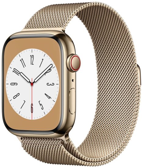 Apple Watch Series 8, Cellular, 45mm, Gold Stainless Steel, Gold Milanesa Loop