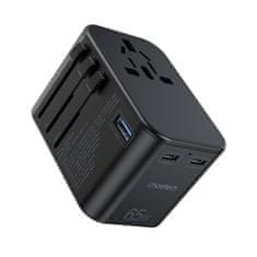 shumee Zásuvka rýchlej cestovnej nabíjačky EU UK USA AUS 3xUSB 30-65W Čierna