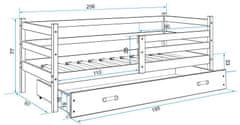 eoshop Detská posteľ Eryk - 1 osoba, 90x200 s úložným priestorom - Grafit, Ružová