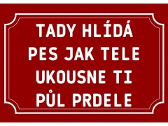 Cedule-Cedulky Plechová ceduľka - Tady hlídá pes jak tele