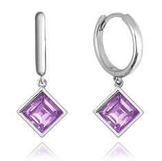 MINET Elegantné strieborné náušnice fialové prírodné AMETHYST