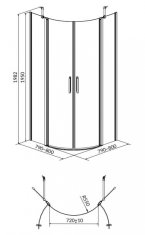 CERSANIT Moduo sprchovací kút štvrťkruh 80x80x195 R55 číre S162-009 - Cersanit