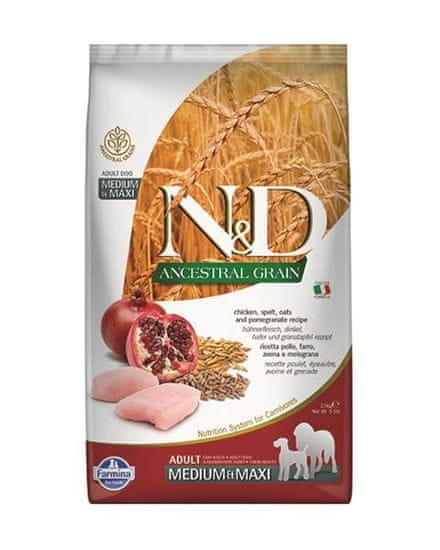 Nobby N&D dog AG adult medium & maxi, chicken, spelt, oats & pomegranate 2,5kg