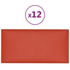 Vidaxl Nástenné panely 12 ks červené 30x15 cm umelá koža 0,54 m²