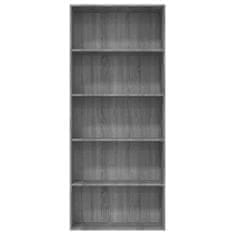 Vidaxl 5-poschodová knižnica sivá sonoma 80x30x189 cm spracované drevo