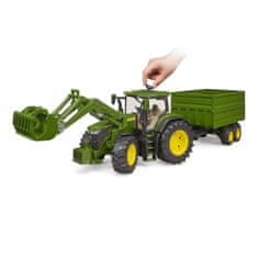 BRUDER Traktor John Deere 7R 350 s čelným nakladačom a tandemovým prepravným prívesom