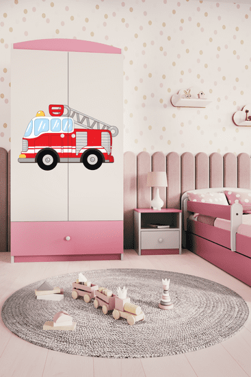 Kocot kids Detská skriňa Babydreams 90 cm hasičské auto ružová