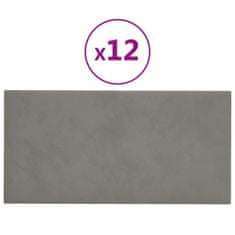 Vidaxl Nástenné panely 12 ks bledosivé 30x15 cm zamat 0,54 m²