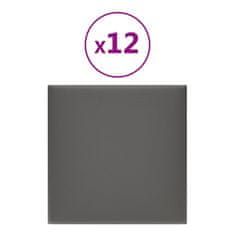 Vidaxl Nástenné panely 12 ks sivé 30x30 cm umelá koža 1,08 m²