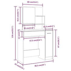 Vidaxl Sada toaletného stolíka betónová sivá 86,5x35x136 cm