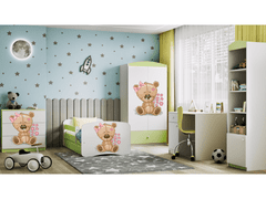 Kocot kids Detská skriňa Babydreams 90 cm medvedík s kvietkami zelená