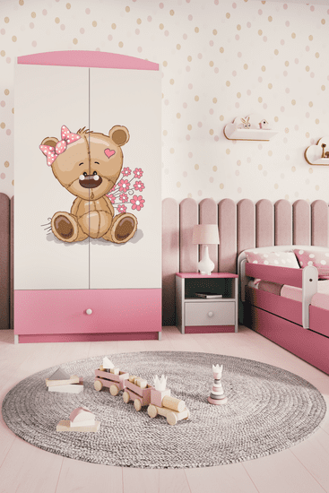 Kocot kids Detská skriňa Babydreams 90 cm medveď s kvetmi ružová