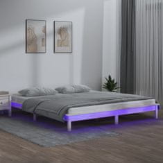 Vidaxl Posteľný rám s LED biely 135x190cm 4FT6 dvojlôžko masívne drevo