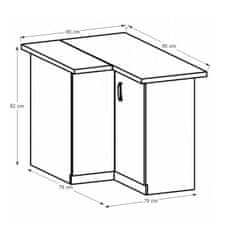 KONDELA Dolná rohová kuchynská skrinka Sicilia D90N - biela / sosna Andersen