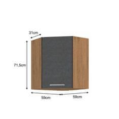 KONDELA Horná rohová kuchynská skrinka Vega 58x58 GN-72 1F - dub lancelot / sivá matná