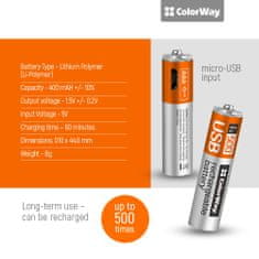 ColorWay Nabíjateľné batérie AAA micro USB 400mAh 1.5V - 2ks (CW-UBAAA-01)