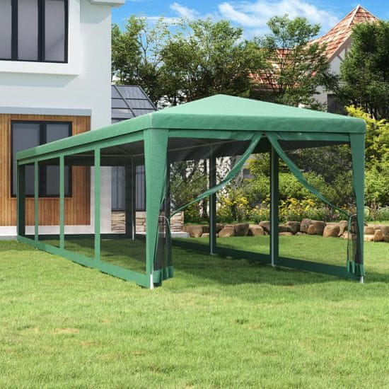 Vidaxl Párty stan s 10 sieťkovanými bočnými stenami zelený 3x12 m HDPE