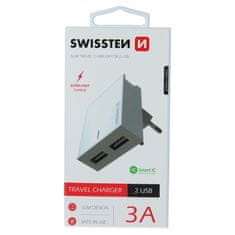 SWISSTEN sieťový adaptér smart IC 2X USB 3A power, biely