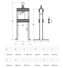 GEKO Hydraulický lis s manometrom a nožnou pumpou, 20t, GEKO