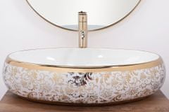 REA Melania Meryl umývadlo, 60 x 41 cm, biela-zlatý vzor, REA-U5054