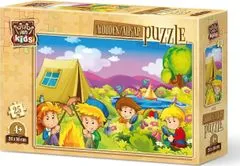 Art puzzle Drevené puzzle Zvedaví táborníci 25 dielikov