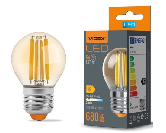 VIDEX LED žiarovka filament AMBER - E27 - 6W - G45 - teplá biela