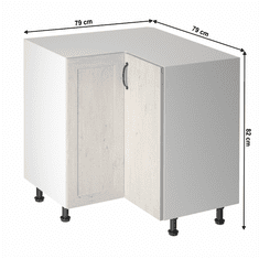 KONDELA Spodná rohová skrinka, biela/sosna škandinávska, ROYAL D90N